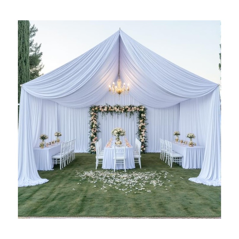 10ftx40ft White Backdrop Ceiling Drapes,2Panels 40ft Height Wrinkle Free Tent