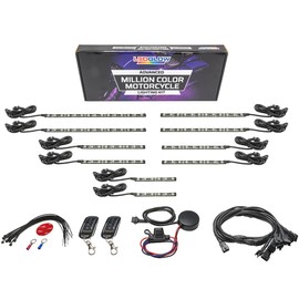 LEDGlow 10pc Advanced Million Color LED Motorcycle Accent Underlow Light Kit - 15 Solid Colors - 6 Patterns - Multi-Color Flexible Strips - Includes Waterproof Control Box & 2 Wireless Remotes