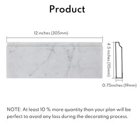 Lovdeco 4 PCS Carrara Marble Baseboard for Kitchen Bathroom Floor Shower, White Marble Trim Molding Polished, 4.5 X 12 inch
