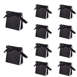 HAN SHENG 10 Pcs Gift Bags with Bow Ribbon Favor Bags Bridal Shower Gift Bags for Wedding Bridal Birthday Party Goodies Graduation Holiday Party Favor (Black)
