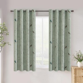 H.VERSAILTEX Blackout Curtains for Bedroom 63 Inches Length Thermal Insulated Birds Rustic Printed Curtain Drapes for Living Room Energy Efficient Room Darkening Home Decoration Pair 2 Panels, Sage