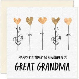 Great Grandma Birthday Card - Eco Friendly Elegant Heart Flowers Beautiful Birthday Cards for Great Grandma