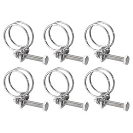 sourcing map 6Pcs Double Wire Hose Clamp, 32-36mm Adjustable Stainless Steel Wire Hose Clips with M8 Bolt for Dust Collection Hose, Pump Hose Pipe