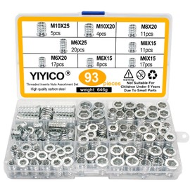 Screw-in Nut Threaded Insert Wood Screw-In Sleeves M6 M8 M10 Threaded Bushing Ramp Sleeve Hex Nuts Assortment Made of Galvanised Steel for Wooden Furniture (Pack of 93)