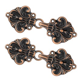 Bezelry Fleur De Lis Cape or Cloak Clasp Fasteners Pack of 4 Pairs 70mm x 26mm. Fastened. Sew On Hooks and Eyes Cardigan Clip. (Antique Copper)