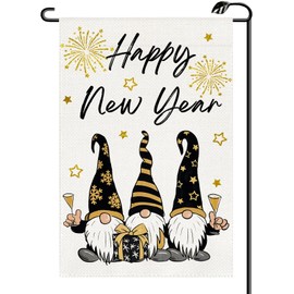 Gnomes Happy New Year Garden Flag 12x18 Inch Vertical Double Sided Winter Fireworks Small Flags Farmhouse Outside Decoration For Yard XN02