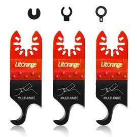 Litorange Extended Hook Blade for Oscillating Tool, 3 Pack Oscillating Multi-Tool Hook Knife Blades with 3 Types of Adapters, Ideal for PVC, Carpet, Roofing Shingles & Cardboard Cutting