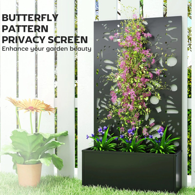 Metal Garden Bed with Trellis for Climbing Plants Freestanding Wall