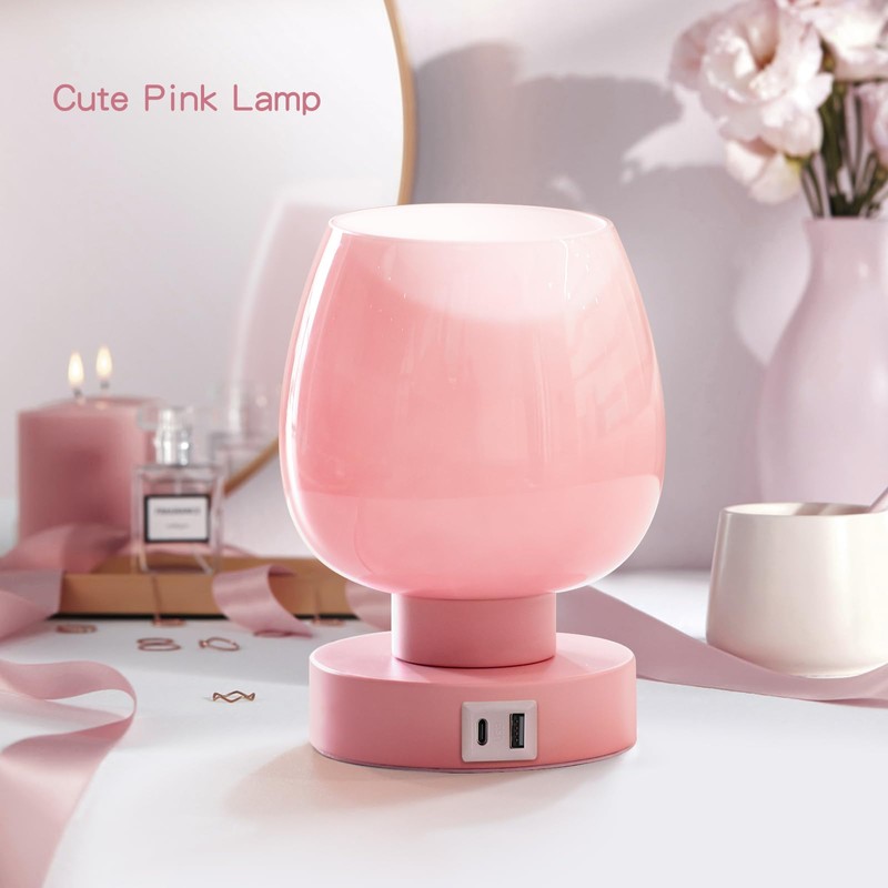 Touch Bedside Table Lamp - Pink Small Lamp for Bedroom