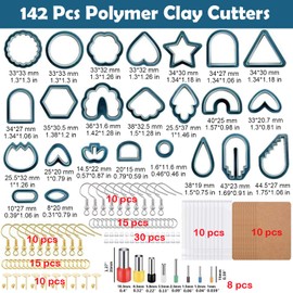 Taicols 142 Pcs Polymer Clay Cutters, Clay Cutters Set, Multi Shapes Clay Polymer Earring Cutters with Earring Studs and Hooks, DIY Polymer Clay Plastic Jewelry Earrings Making (Navy Blue)