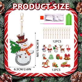12 Pieces Christmas Diamond Painting Keychain Kit Xmas Tree Diamond Art Keyrings Snowman Full Drill Rhinestone Painting Key Chains Elk Mosaic Diamond Pendant for Bag Backpack Phone Charm Ornaments
