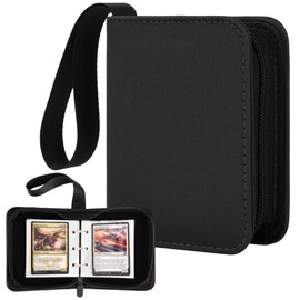 1 Pocket Card Binder with Zipper, 100 Pockets Mini Trading Card Album, Premium PU Leather Single Card Binder, Small Display Folder for TCG & Sports Cards-Black
