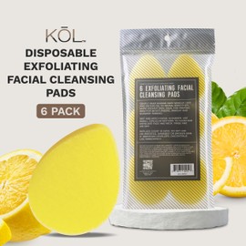 KOL Face Scrubber Pads, Lemon Infused Exfoliating Facial Cleansing Sponges for Daily Face Wash and Makeup Removal, 6 Count