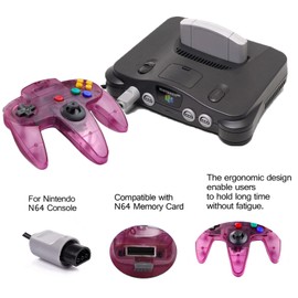 JINHOABF 2 Pack Classic N64 Controller,Wired N64 64-bit Gamepad Joystick for N64 Console (Clear Blue and Clear Purple)