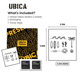 UBICA Temporary Tattoos Adult, Fake Tattoos, Realistic And Long-Lasting Non-Reflective, Waterproof For 1-2 Weeks, Beach Elements Tattoo Sticker 3.3x3.7in 2 Sheets