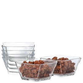 LAV Glass Snack Bowls Set of 6 – 10 oz Small Clear Bowl for Desserts, Soup, Dip, Fruit, Ice Cream, Appetizers – Stackable, Dishwasher Safe, Kitchen, Restaurant Serving, Hexagon, Diamond Shaped