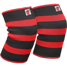 Knee Sleeves Double Ply Powerlifting Bodybuilding Joint Pain Gym Support Elastic Unisex Heavy Duty 7mm S-3XL (LARGE, RED/BLK MW)