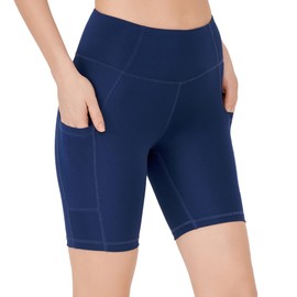 LOS OJOS Radlerhose Damen - Laufhosen kurz für mit Taschen - hoch taillierte Biker - Yoga- und Laufshorts, Biker Shades, True Navy, XS