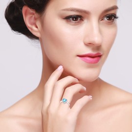 Uloveido Platinum Plated Heart Shaped Cubic Zirconia Wedding Engagement Proposal Solitaire Ring for Women Y3130 (Blue Size 8)