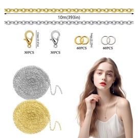 Xmart 2 pieces 10 m link chain in gold and silver mix chain sold by the metre jewellery making chains with 120 jump rings and 60 lobster clasps for DIY chain making and jewellery making