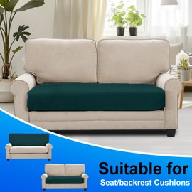 CYCMACO Velvet Seat Cushion Cover, Stretch Sofa Seat Cushion Cover, Non-Slip, Universal Sofa Cover, Living Room, Elastic Cushion Covers, Washable (2-Seater, Dark Green)