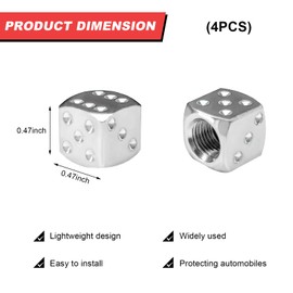 MUQIDA 4PCS Dice Style Tire Valve Stem Caps, Aluminum Dice Automotive Tire Air Valve Stem Covers, Airtight Tyre Dust Caps for Auto Bike SUV Trucks Motorcycles, Car Accessories (Silver)