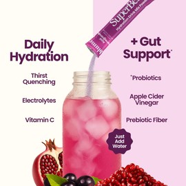 Blume SuperBelly Gut Health and On-The-Go Hydration Packets, GLP-1 Friendly, Sugar-Free, with Prebiotics, Probiotics, Apple Cider Vinegar, Vitamin C, and Electrolytes, Açai Pomegranate, 15 Sticks