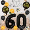 Black 60th Birthday Decorations Party Supplies-Silver Happy 60th Birthday Banner