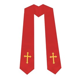 UIALECG Unisex Clergy Stole with Embroidery Cross 72", Traditional Choir Stole, Red, 72"