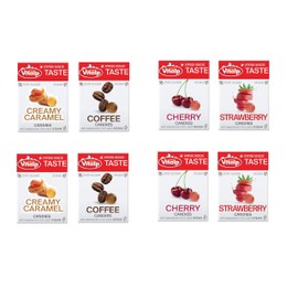 Vitalp Taste, Swiss Made, Sugar Free Vegan Candy, Variety Pack, Creamy Caramel, Coffee, Cherry, and Strawberry, 25g/0.88 Ounce Packs, 8 Boxes Total