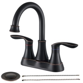 4 Inch Oil Rubbed Bronze Bathroom Faucet with Pop-up Drain and Supply Hoses 2 Handle Vanity Sink Faucets for Bath & ShowerColor: Black Color