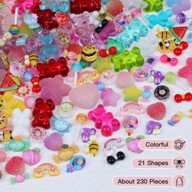 230 Pcs Kawaii Nail Charms Mixed Clear Gummy Bear Beads and Heart Star Flatback Resin Charms, Cute 3D Sugar Bee Bow Slime Charms for Women Nail Art Design Jewelry Making Accessory