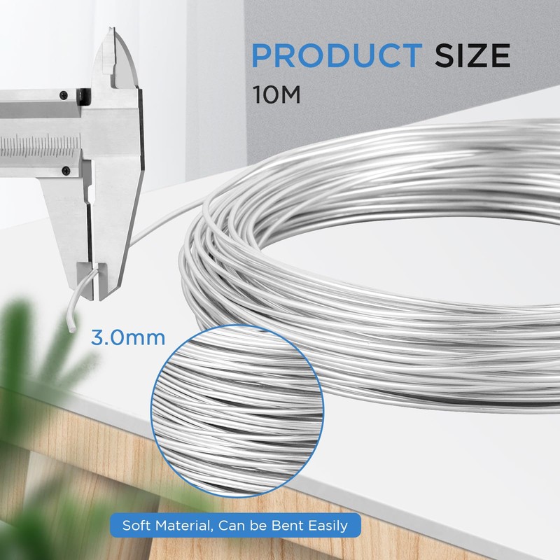 AiQInu Filo in Alluminio 3mm x 10M, Modellabile per Creazioni