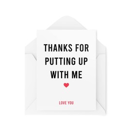 Tongue in Peach Funny Valentine's Day Cards, Thank You For Putting Up With Me, Birthday Cards For Him Cards For Him Comedy Humor Joke Banter CBH289