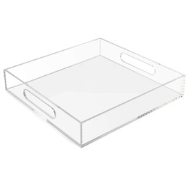 Tasybox Acrylic Serving Tray, Clear Decorative Serving Trays with Handles for Kitchen Dining Room Table Ottoman Vanity Countertop 12" x 12"