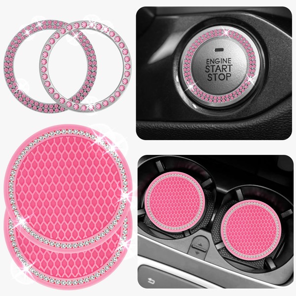 kasnow 4PCS Bling Car Interior Accessories Set for Women, Bling