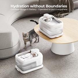PETSEE Cordless Pet Water Fountain, Automatic Cat Water Founatin Battery Operated, 4.5L with Stainless Steel Tray for Cats Dogs Multiple Pets Indoor, Wirelss Water Pump and Ultra-Quiet S7 Air White
