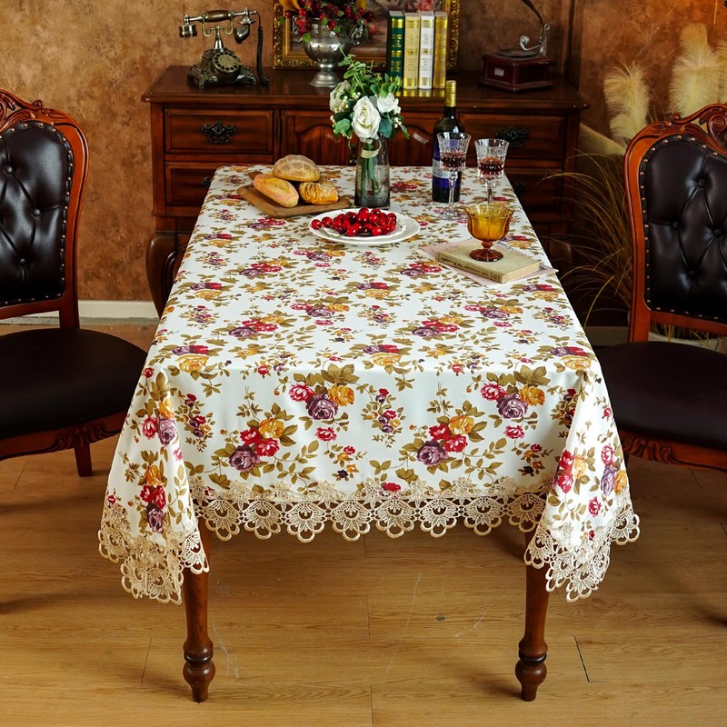 SUTAVIA Lace Tablecloth Rectangular 60"x84" Purple Floral Embroidery