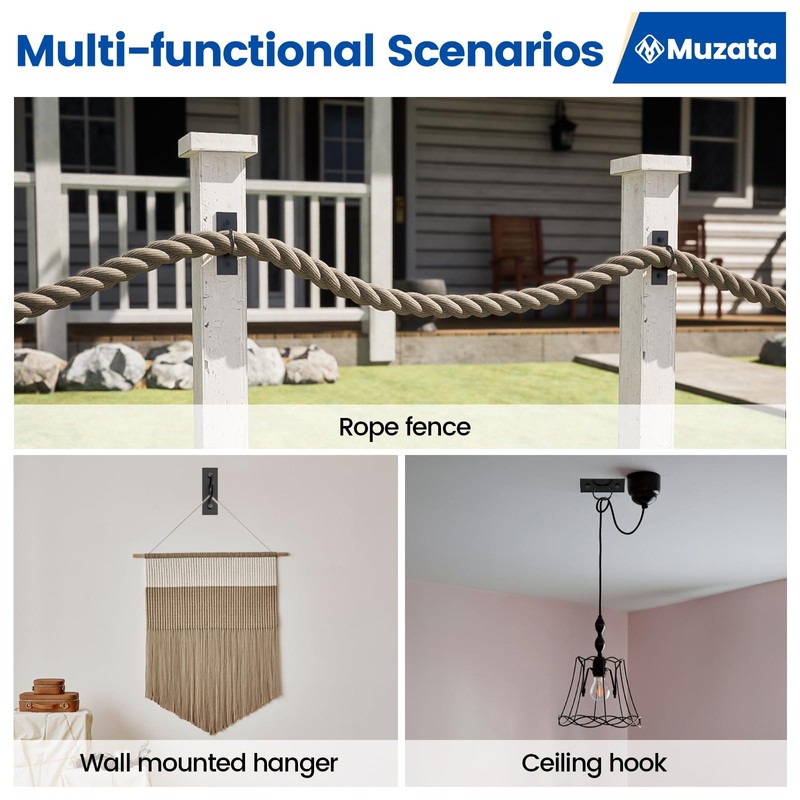 Muzata 5Pack Black Decorative Ring Rope Supports Holders for Hemp