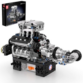 Mould King 10206 Technik V8 Engine Building Blocks Clamping Blocks Engine MCL V-8 Engine Kit Clamping Blocks Simulation Petrol Engine Model for Adults (737 Pieces)