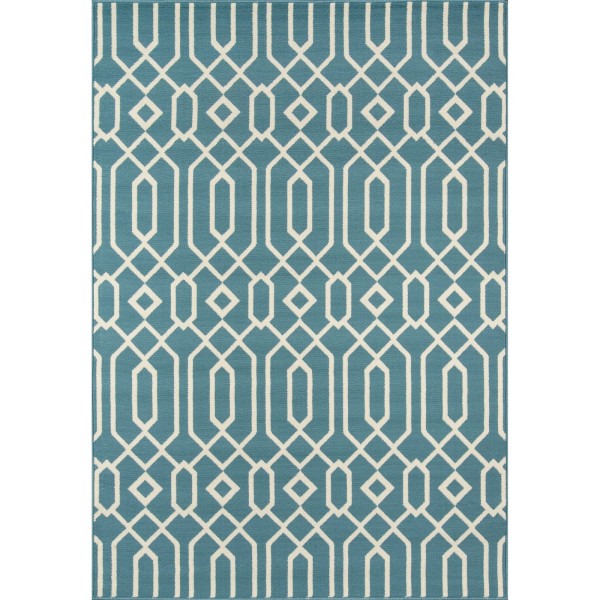 Momeni Baja Links Geometric Trellis Outdoor Area Rug Blue 1'8"
