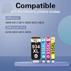 Color Print Compatible 935XL Ink Cartridge Combo Pack Replacement for HP 934 935 Color Ink for Office-Jet 6220 6800 6810 6812 6815 6820 6822 6825 Pro 6230 6830 6835 6836 Printers (6-Pack, 2C2M2Y)