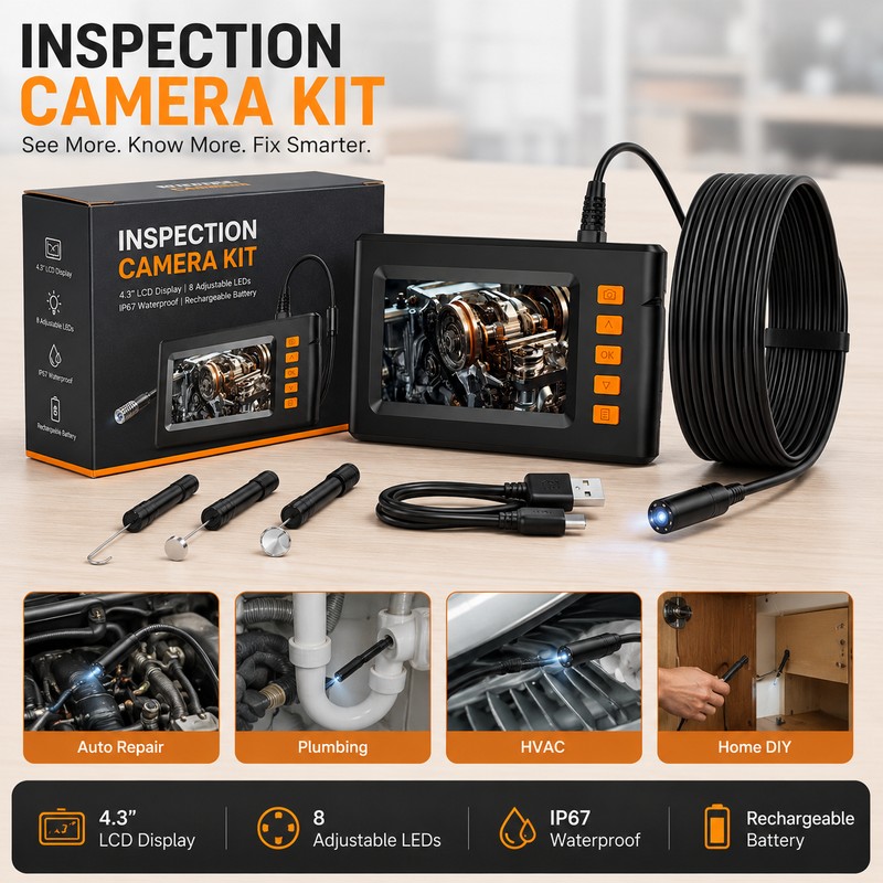 Industrial Endoscope Camera for Inspection – 4.3" LCD Borescope with