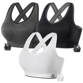 FITTIN Cross Back Sports Bra for Women- Padded Seamless Activewear Bras for Yoga Gym Workout Fitness 3 Packs Black Grey White