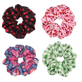 Valentine Hair Scrunchies Heart Hair Scrunchies Soft Elastic Hair Bands Ponytail Holder Tie for Women Girls Valentines Accessories for Party Favors 4Pcs