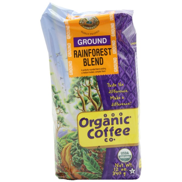 The Organic Coffee Co. Ground, Rainforest Blend, 12 Ounce (Pack of 3)