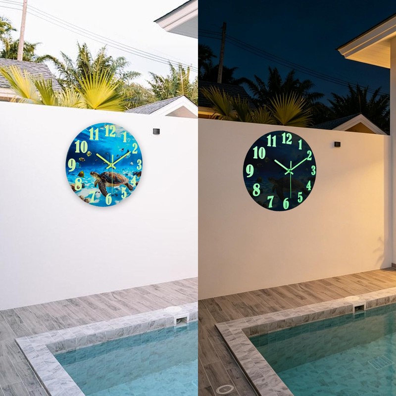 jomparis Outdoor Clocks Waterproof 12 Inch Coastal Sea Turtle Luminous