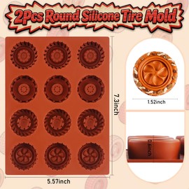 3D Round Tire Mold for Chocolate, 2Pcs Silicone Truck Wheel for Chocolate, candy, Jelly, Fondant.