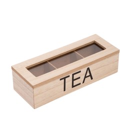 Tea Bag Holder - Tea Bag Storage, Teabag Storage, 24x9x6.5CM Wooden Box with Transparent Window 3 Compartments, Chest Box for Coffee Station, Sugar Packet Sweeteners Small Packets Creamer Singles
