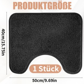 Toilet Mat with Cut-Out, Bathroom Rug, U-Washable Toilet Rug with Cut-Out, Black Soft High Pile Toilet Mat, Toilet Mat for Toilet and Bathroom (50 x 40 cm)